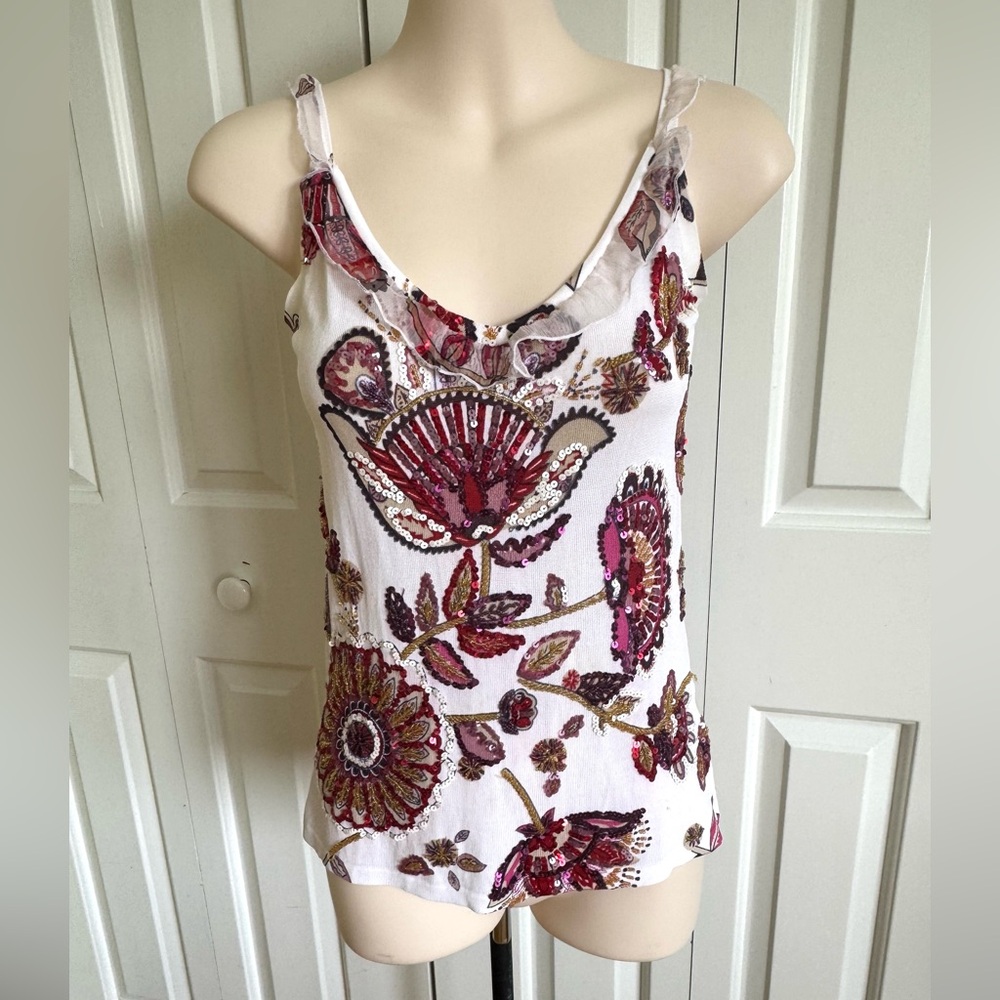 DIMENSION Multicolor Knit Floral Sequined Tank Top S